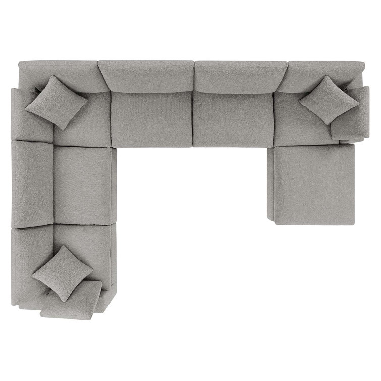 Light Gray Boucle Fabric 7-Piece Sectional Sofa with Ottoman