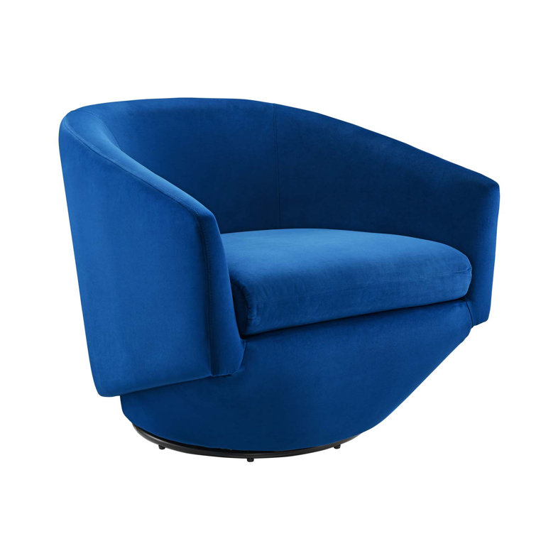 Navy Velvet Swivel Barrel Accent Chair with Matte Black Base