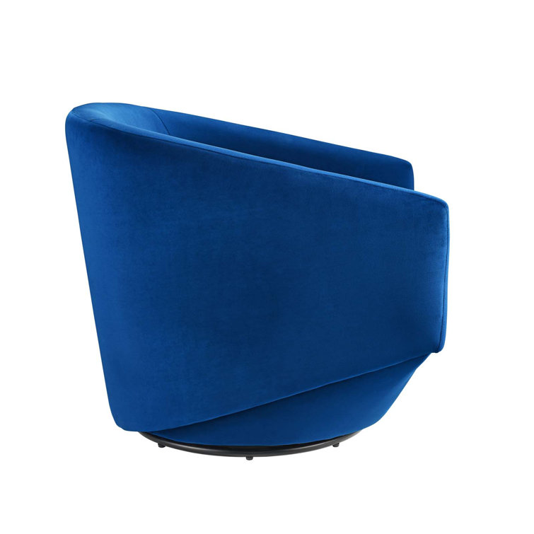 Navy Velvet Swivel Barrel Accent Chair with Matte Black Base