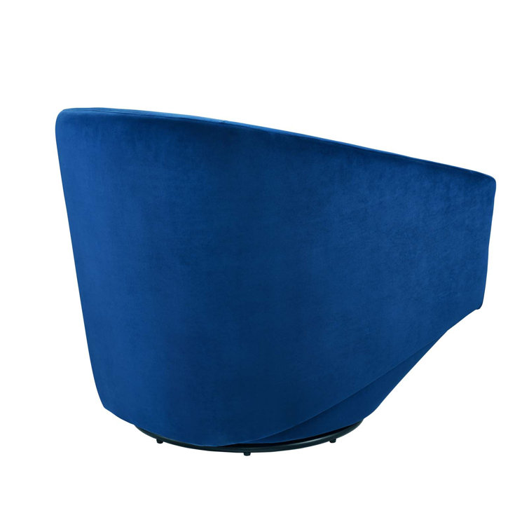 Navy Velvet Swivel Barrel Accent Chair with Matte Black Base