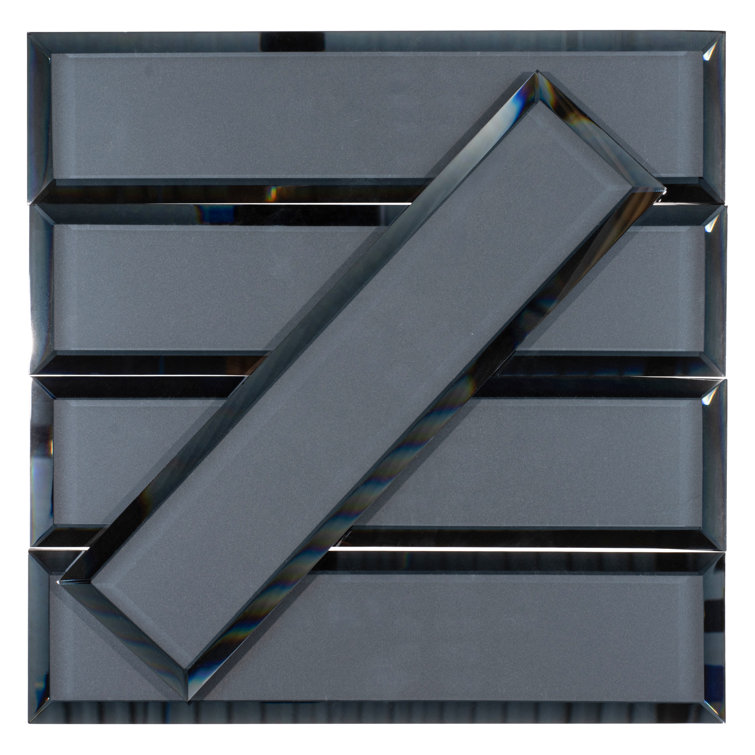 Vega 3" x 12" Frosted Blue Beveled Glass Subway Tile