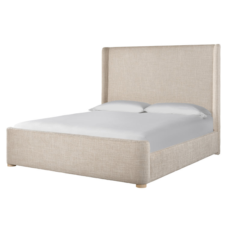 King Upholstered Wood Frame Bed in Solaz Sand and Tech Oak