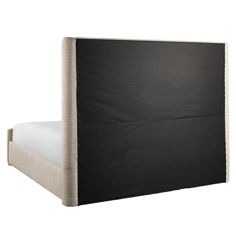 King Upholstered Wood Frame Bed in Solaz Sand and Tech Oak