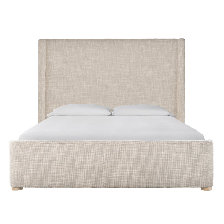King Upholstered Wood Frame Bed in Solaz Sand and Tech Oak
