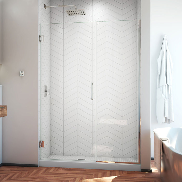 Unidoor Plus 66" Frameless Hinged Shower Door with Clear Glass