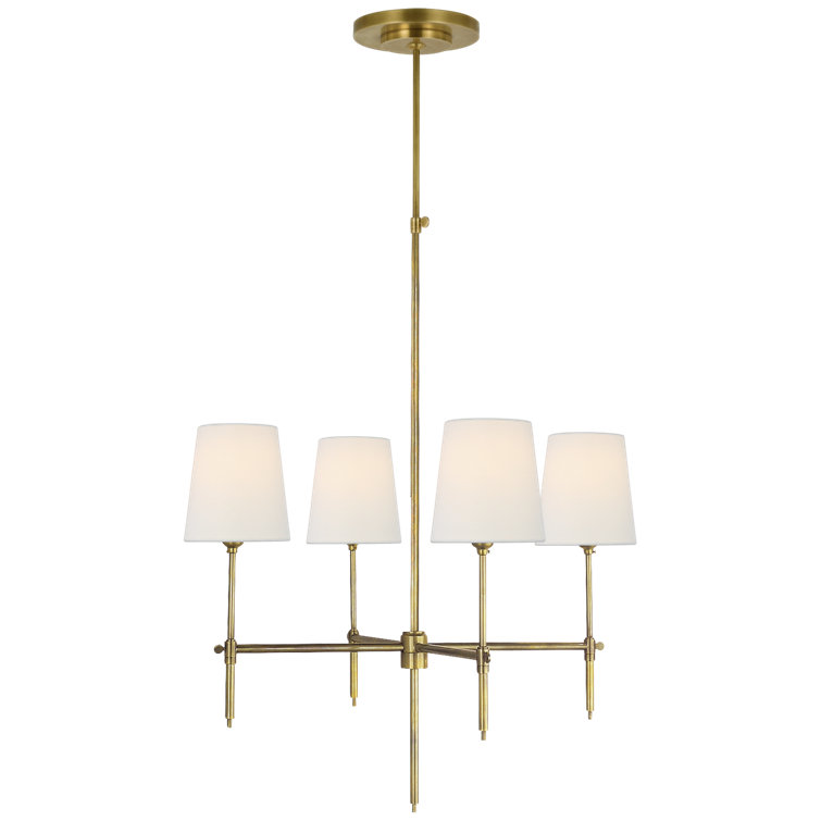 Hand-Rubbed Antique Brass Four-Light Chandelier with Fabric Shades