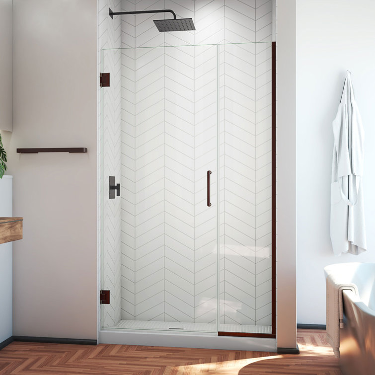 Unidoor Plus 61" Frameless Clear Glass Shower Door with Black Hardware