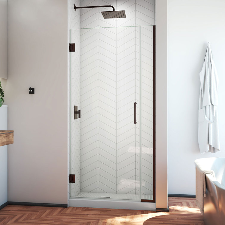 Unidoor Plus 61" Frameless Clear Glass Shower Door with Black Hardware