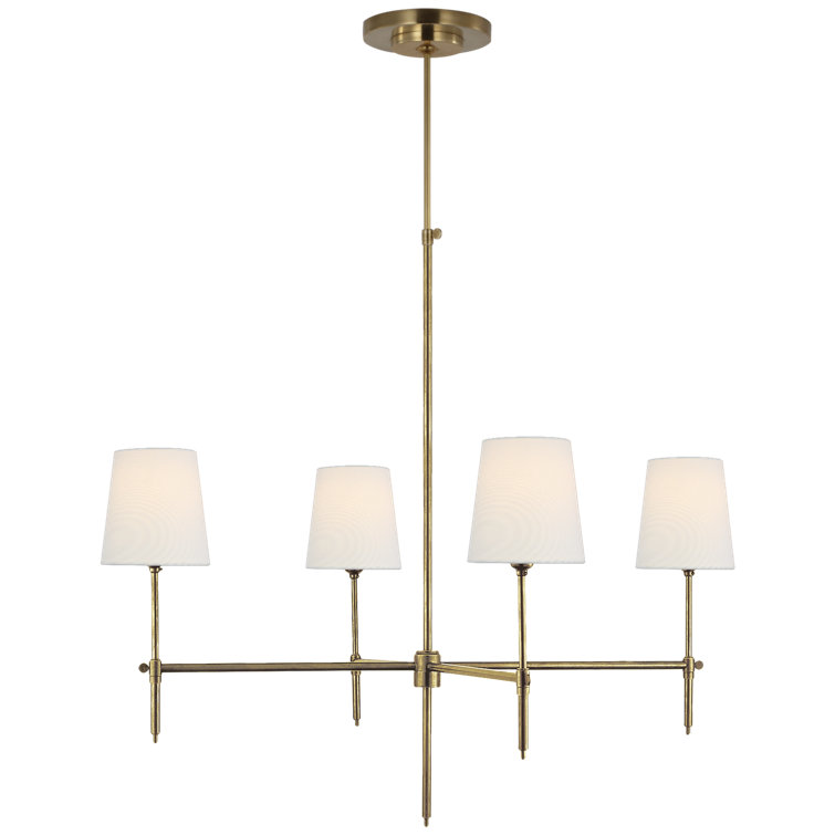 Hand-Rubbed Antique Brass Four-Light Chandelier with Fabric Shades