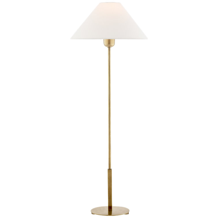 Slim Antique Brass Table Lamp with Linen Shade