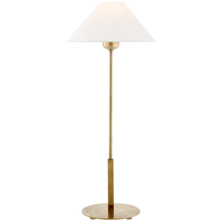 Slim Antique Brass Table Lamp with Linen Shade