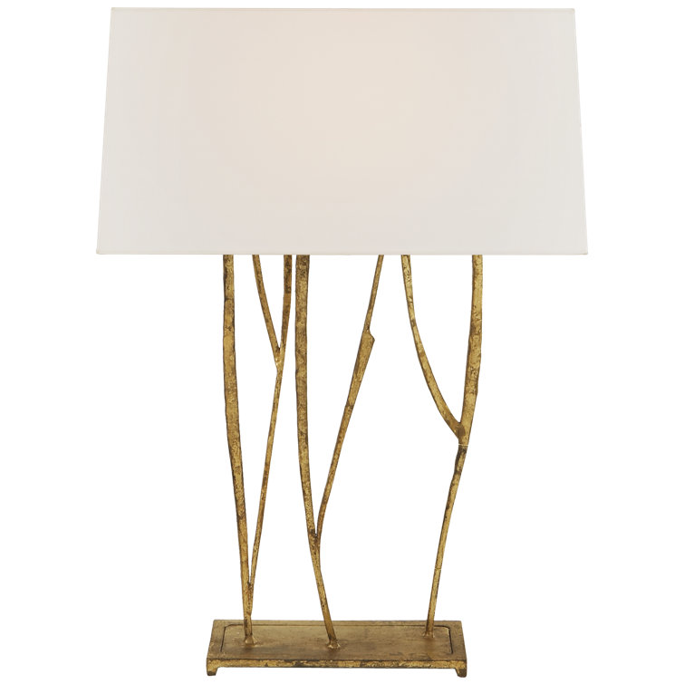 Gilded Iron Branching Table Lamp with Off-White Linen Shade