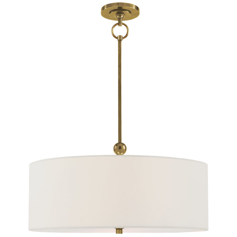 Hand-Rubbed Antique Brass Drum Pendant Light with White Fabric Shade