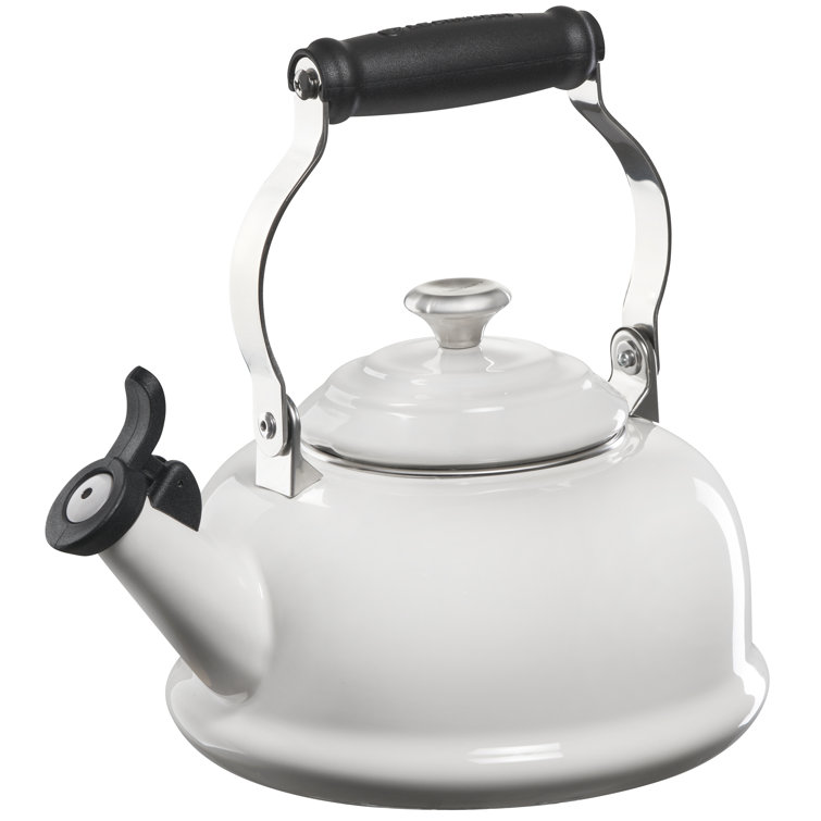 1.7 Qt White Enamel Steel Whistling Tea Kettle