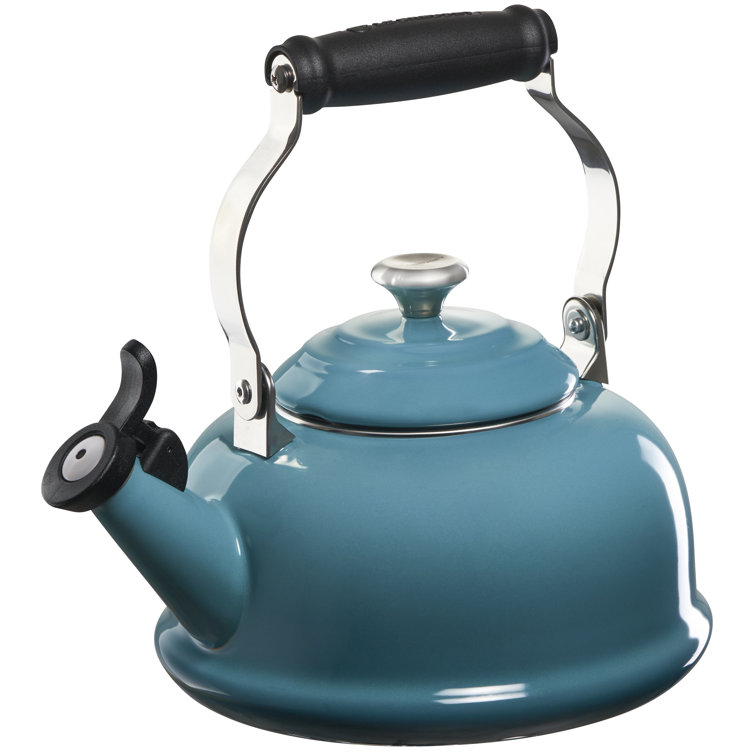 Caribbean Blue Enamel Steel Whistling Tea Kettle, 1.7 Qt.