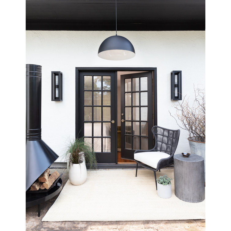 Sleek Black Aluminum Dome Outdoor Pendant Light, Large