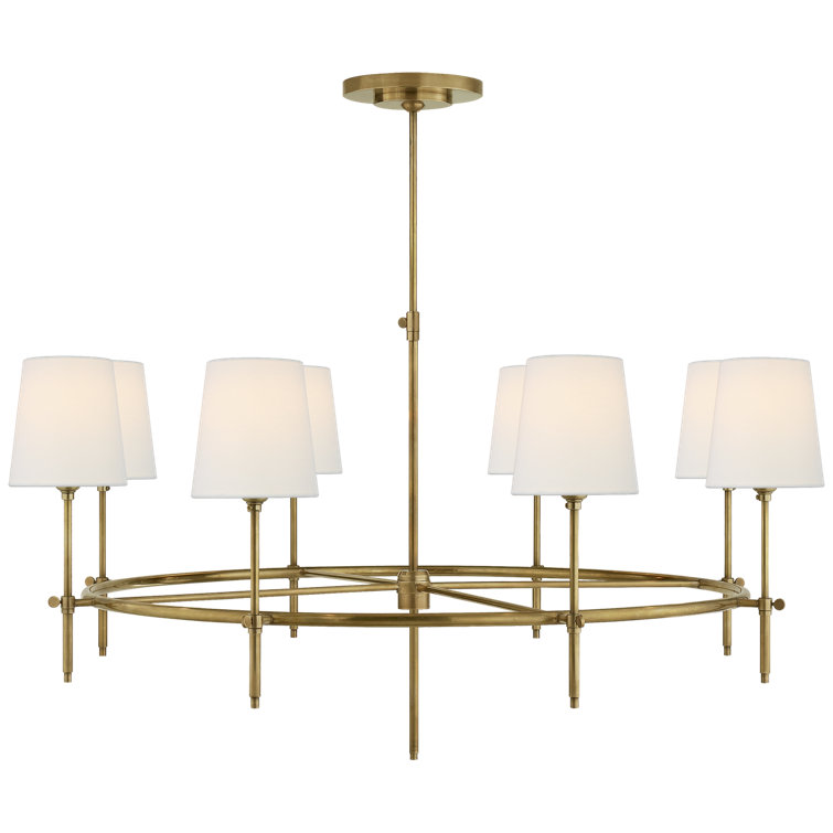 Hand-Rubbed Antique Brass 8-Light Chandelier with Fabric Shades