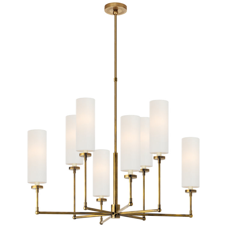 Antique Brass Crystal Candle Chandelier with Linen Shades
