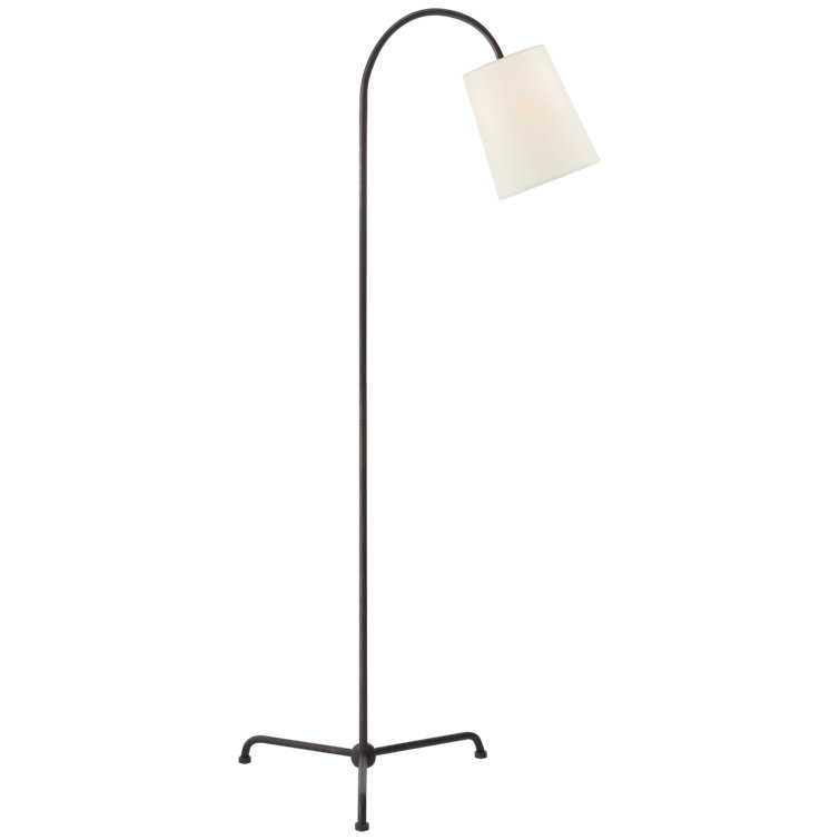 Aged Iron Adjustable Arc Outdoor Floor Lamp with Fabric Shade