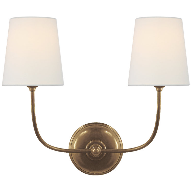 Antique Brass and Bronze Dual Light Fabric Shade Sconce