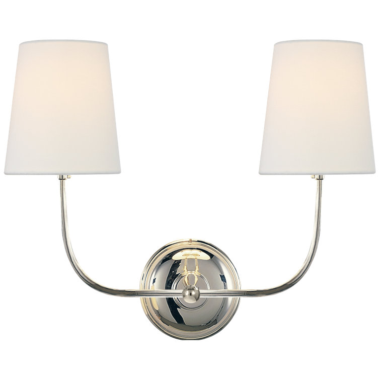 Polished Nickel 2-Light Wall Sconce with Fabric Shades
