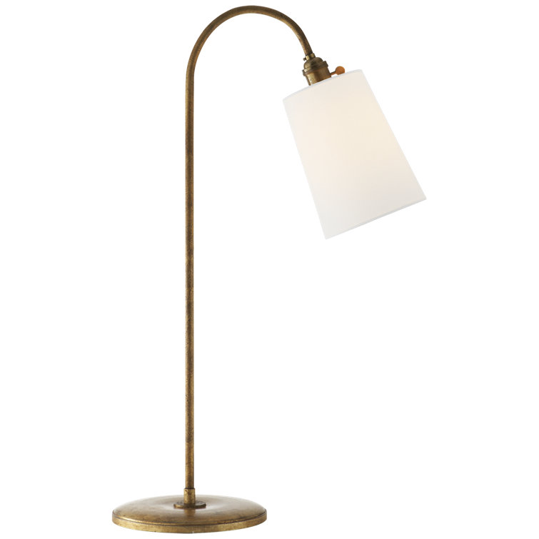 Adjustable Gilded Iron Desk Lamp with Fabric Shade