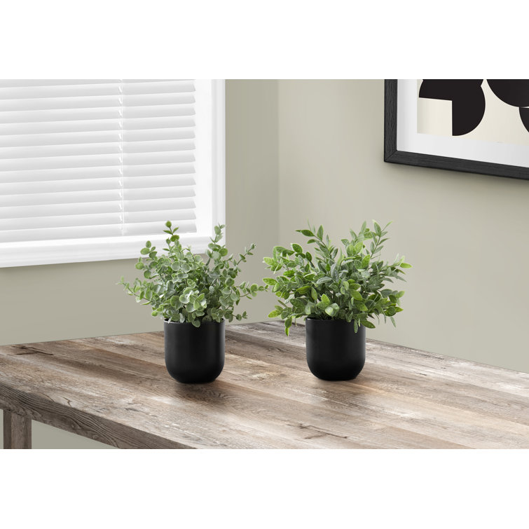 11'' Green Faux Eucalyptus and Grass Plants in Black Pots
