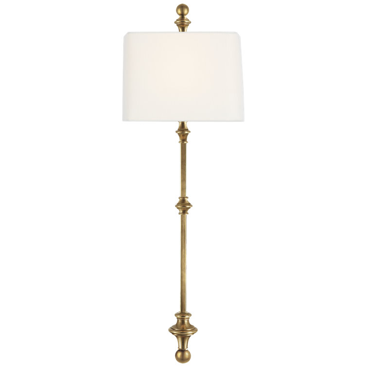 Antique Brass and Linen Tall Wall Sconce