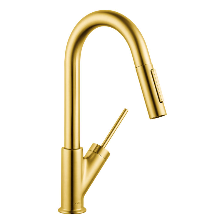 Brushed Gold Optic Pull-Down Kitchen Faucet with Spray