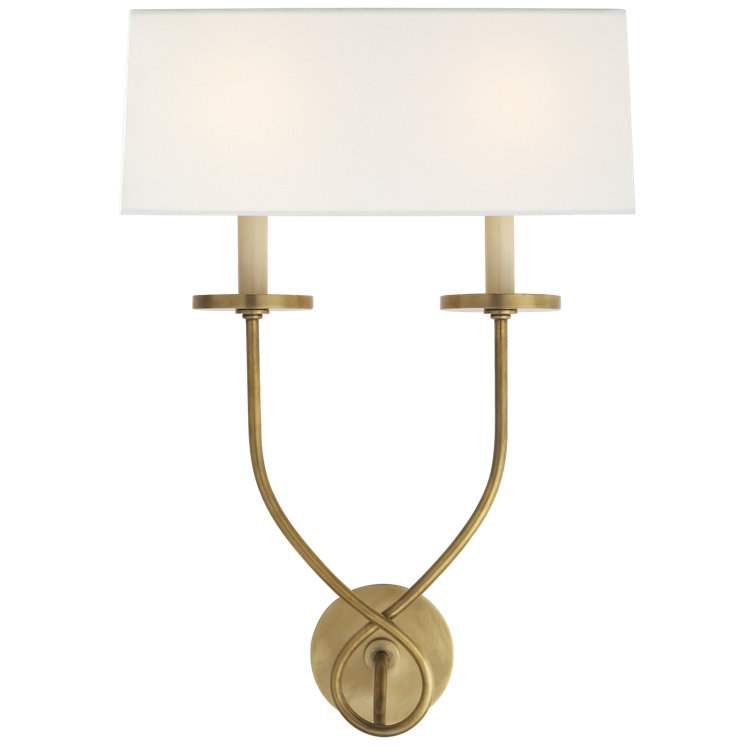 Antique-Burnished Brass Double Arm Fabric Shade Sconce