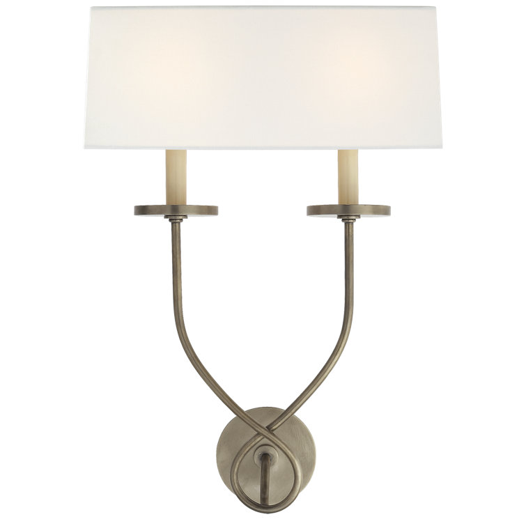 Antique Nickel 20" Double Light Fabric Shade Sconce