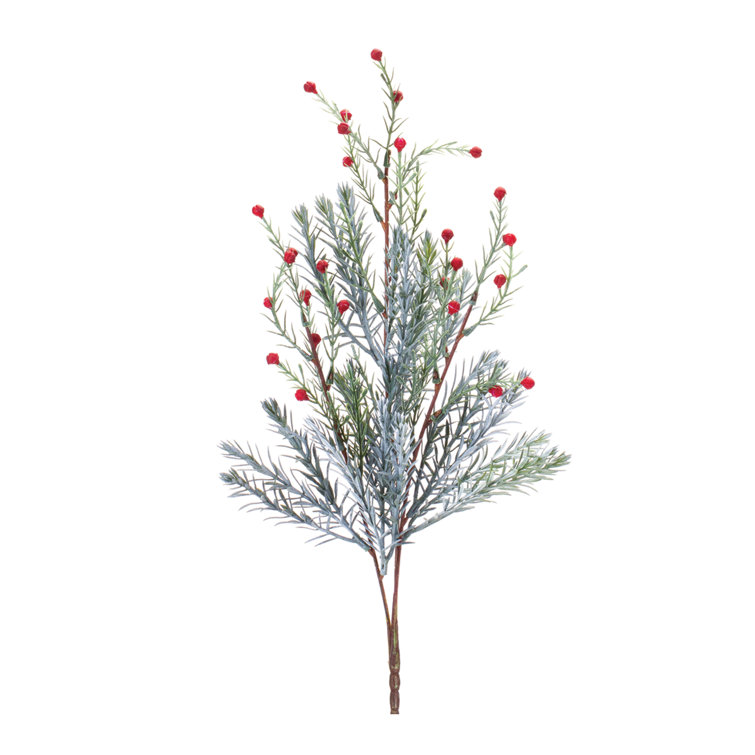 Red and Green Artificial Pine Spray Set with Pinecones