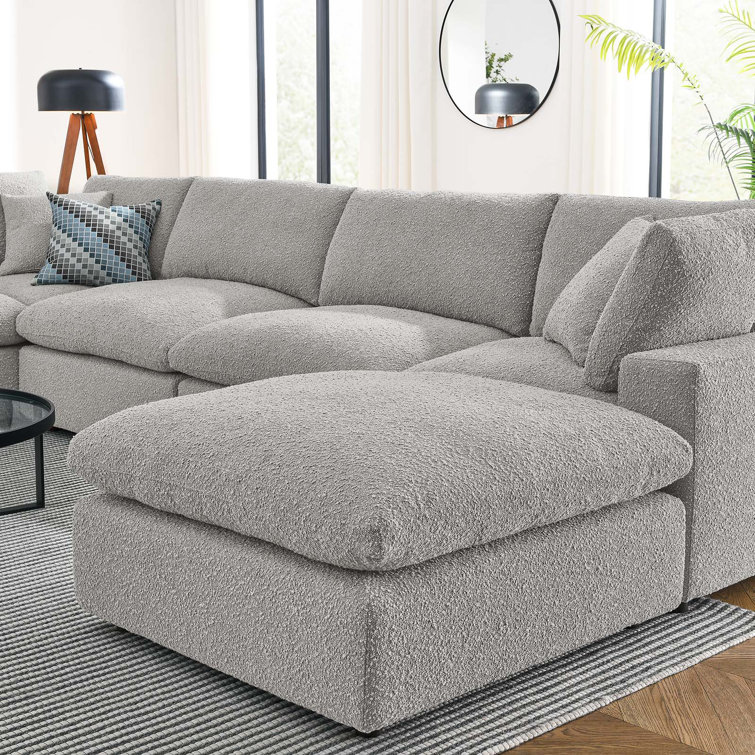 Light Gray Boucle Fabric 7-Piece Sectional Sofa with Ottoman