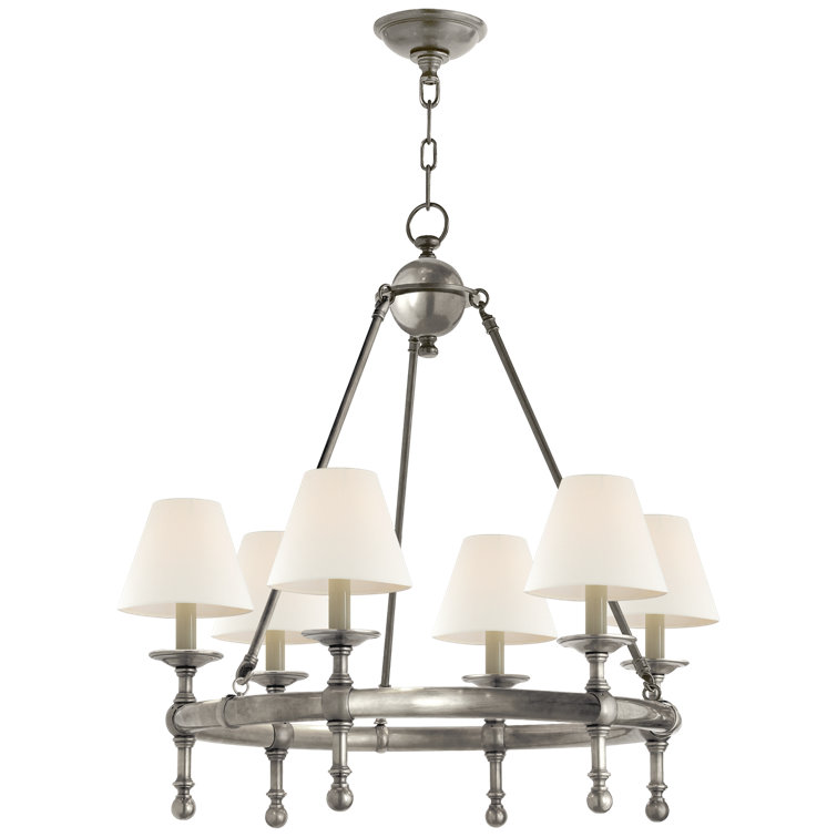 Hand-Rubbed Antique Brass 6-Light Mini Chandelier with Fabric Shades