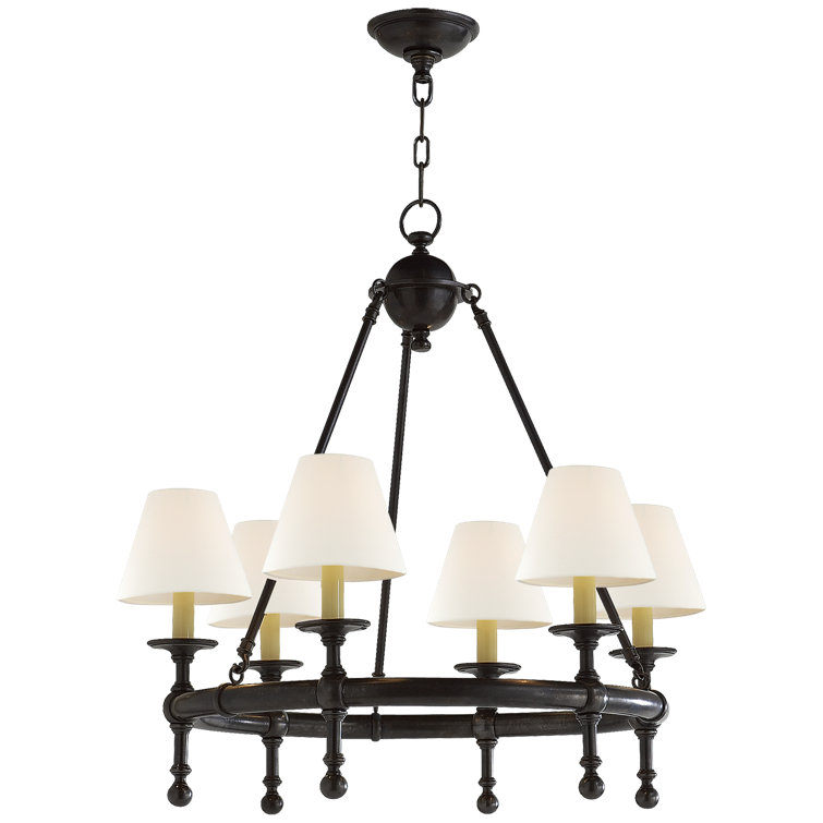 Bronze 6-Light Mini Chandelier with Fabric Shades