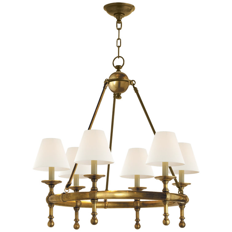 Hand-Rubbed Antique Brass 6-Light Mini Chandelier with Fabric Shades