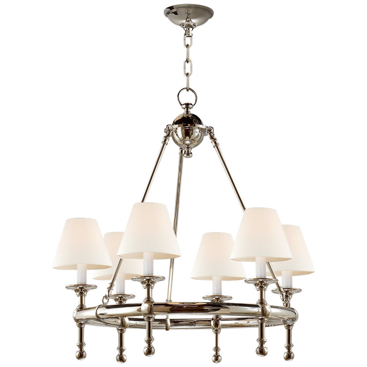 Polished Nickel 6-Light Chandelier with Fabric Shades
