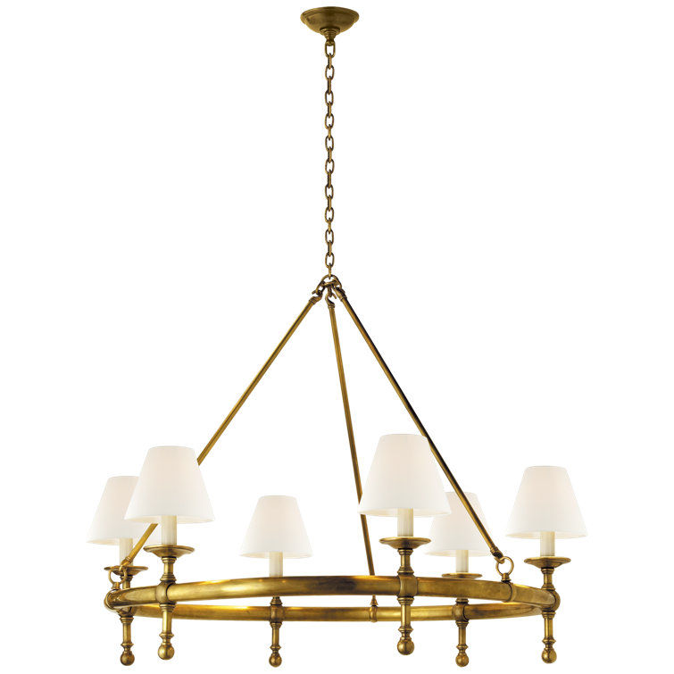 Hand-Rubbed Antique Brass 6-Light Chandelier with Fabric Shades