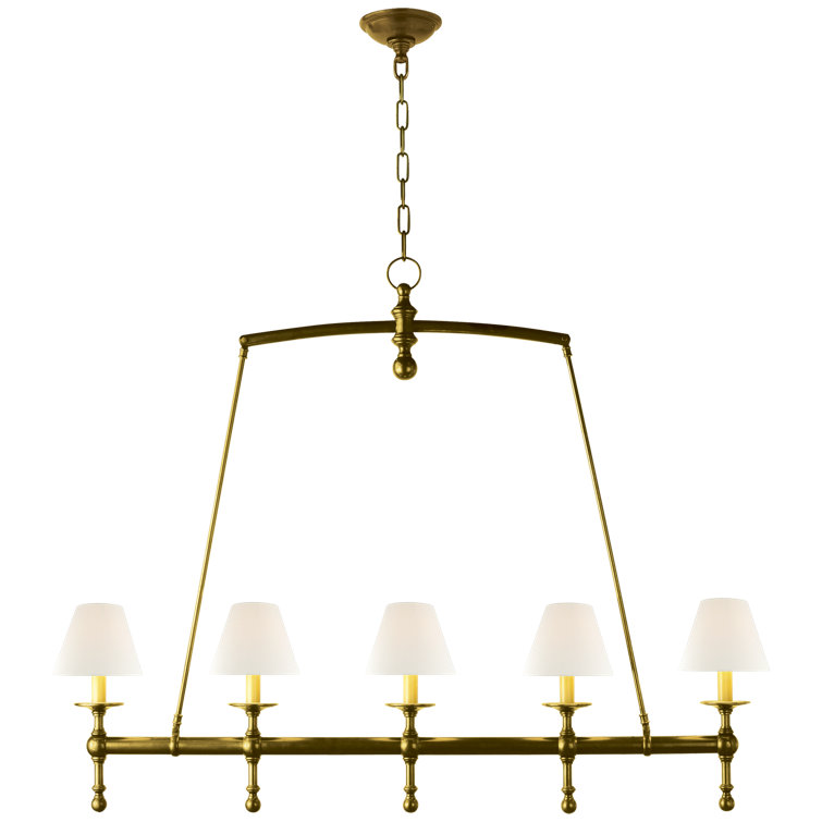 Hand-Rubbed Antique Brass 5-Light Candle Chandelier with Fabric Shades
