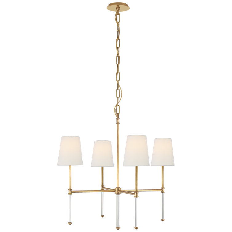 Hand-Rubbed Antique Brass and Crystal 4-Light Chandelier