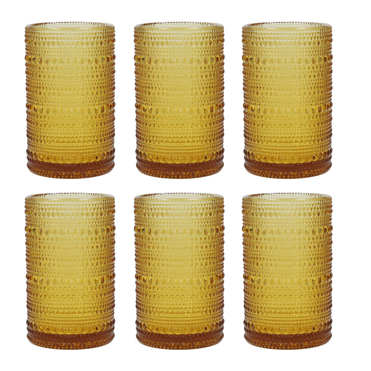 Jupiter Smoke Gray 13oz Beaded Detail Iced Beverage Glass Set of 6