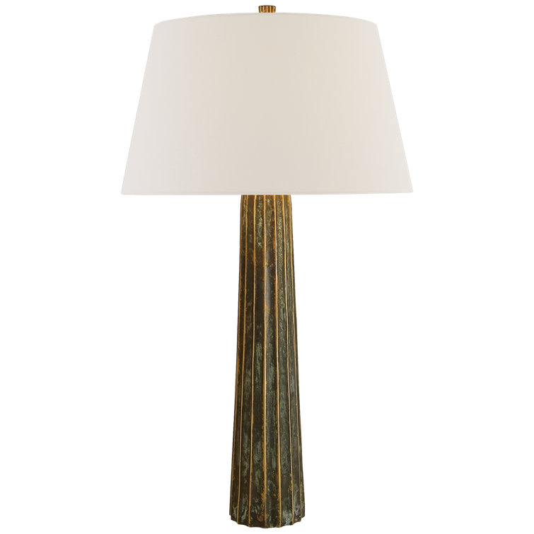 Edison Bronze Outdoor Fluted Table Lamp with Fabric Shade