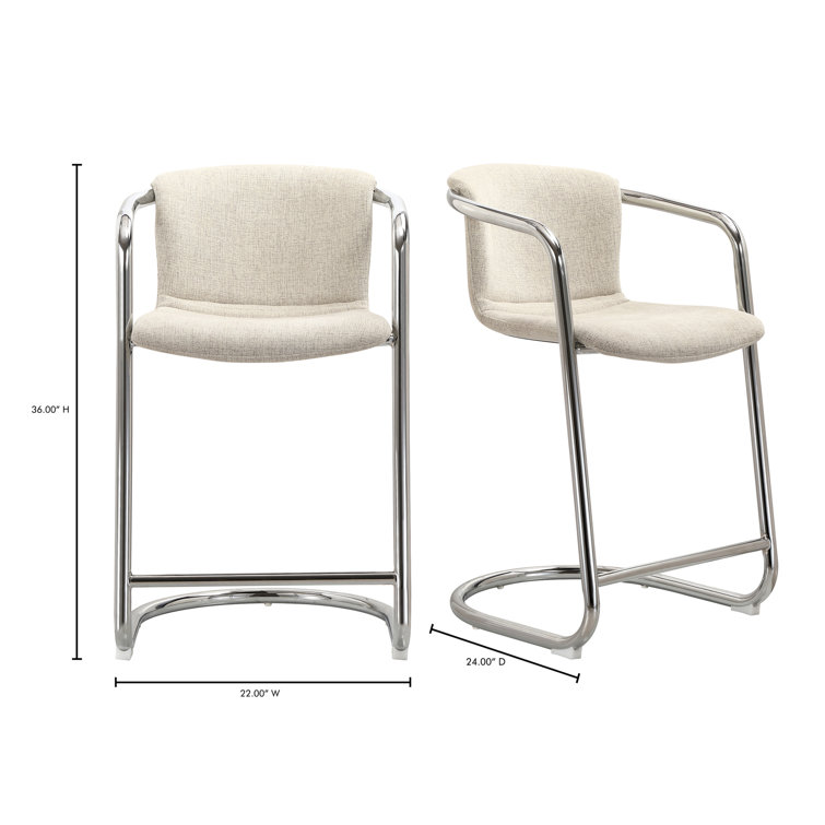 Cream and Silver Upholstered Counter Stools with Iron Frame