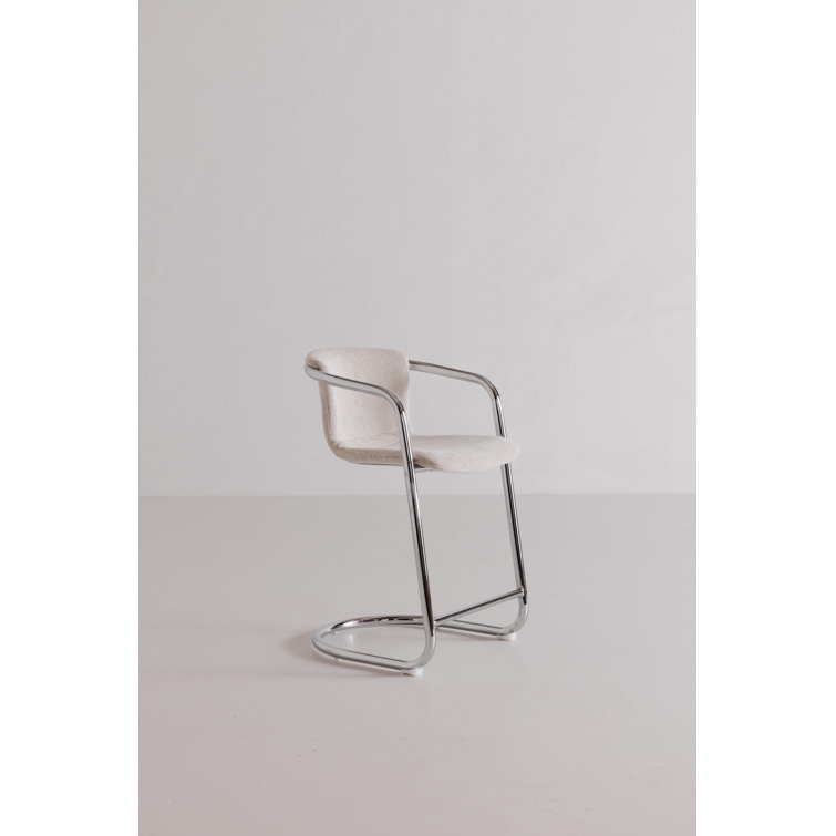 Cream and Silver Upholstered Counter Stools with Iron Frame