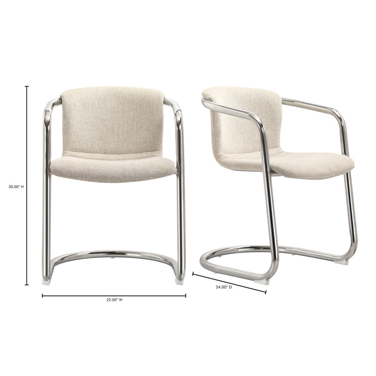 White Upholstered Metal Arm Chair with Chrome Finish, Set of 2