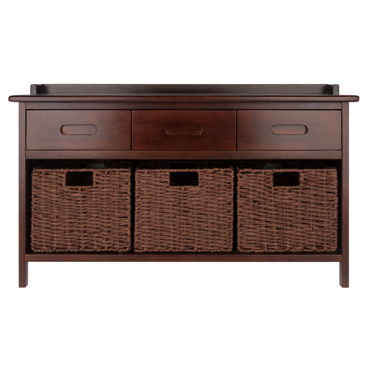 Adriana Walnut Storage Bench with Woven Baskets