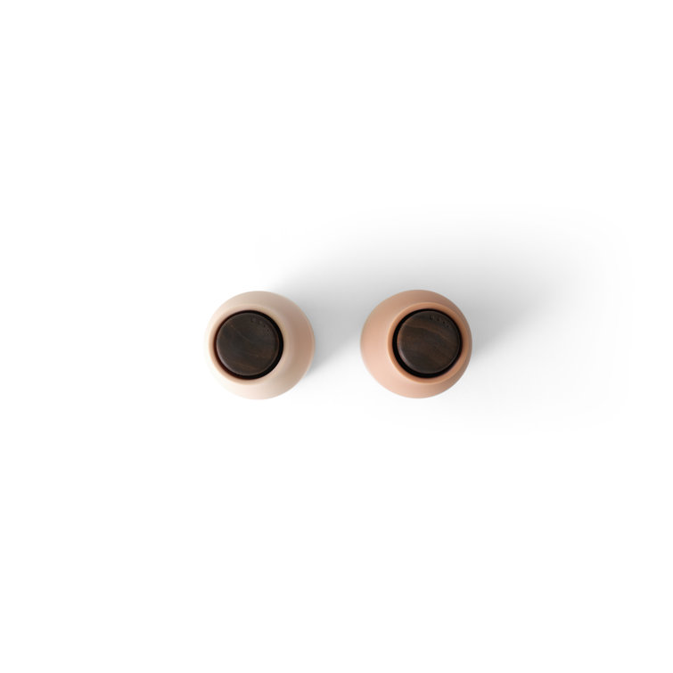 Scandinavian Nude Bottle-Shaped Spice Grinders with Walnut Lid (Set of 2)