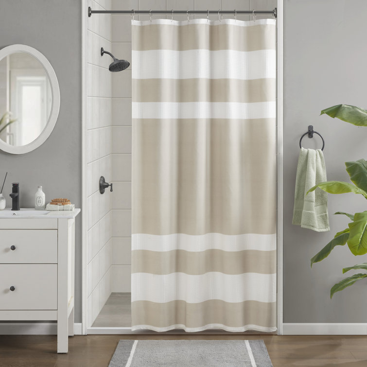 Grey and White Waffle Weave Fabric Shower Curtain