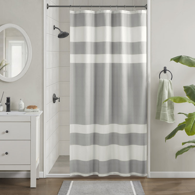 Grey and White Waffle Weave Fabric Shower Curtain