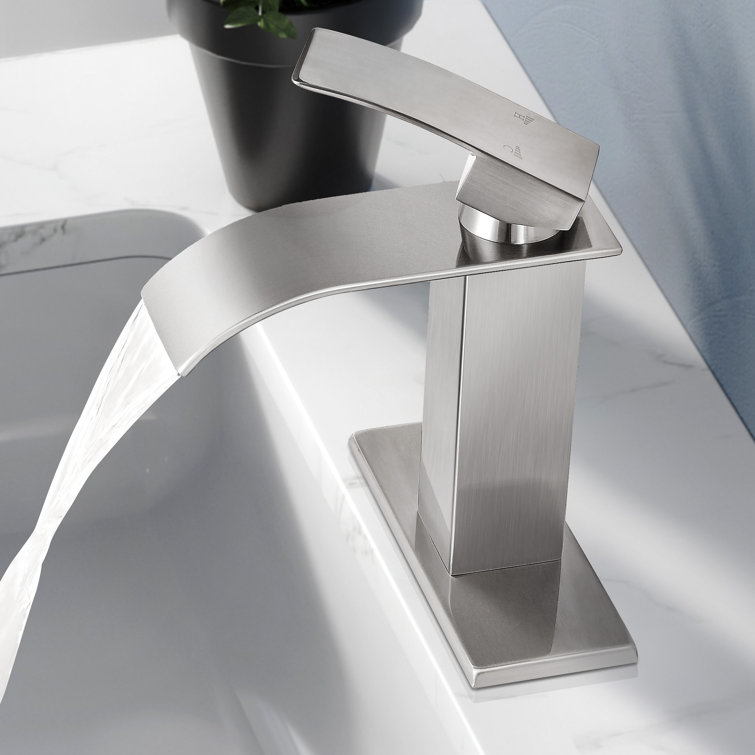 Brushed Nickel Single-Handle Low Arc Bathroom Faucet with Drain